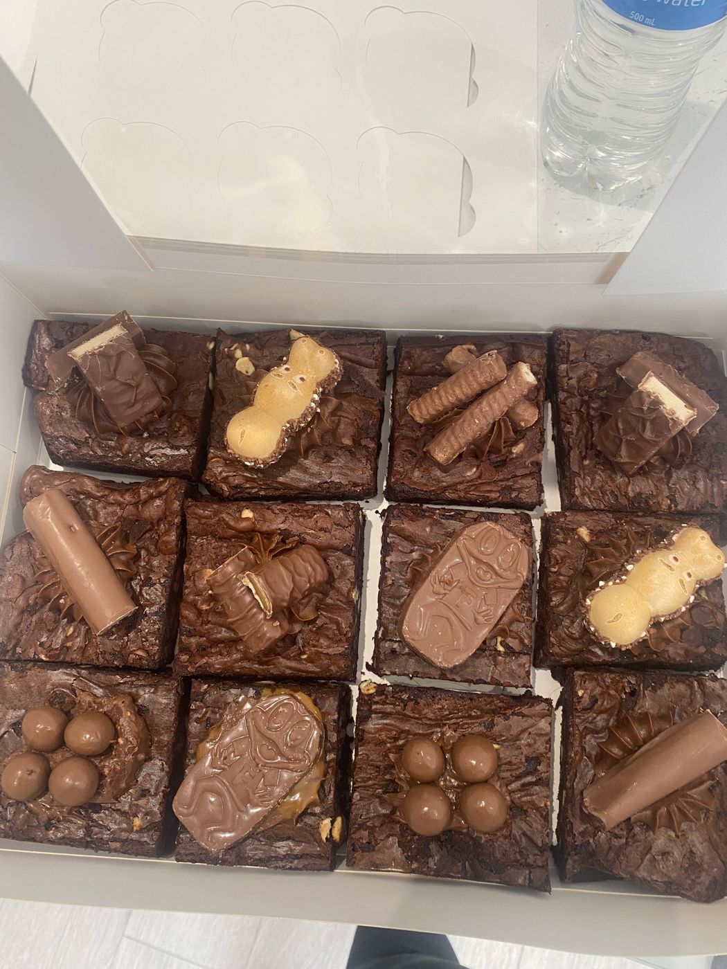 A slab of fudgy brownies cut into squares